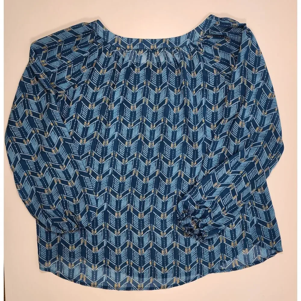 Ariat Blue Geometric Boho Peasant‎ Blouse Long Sleeve Small